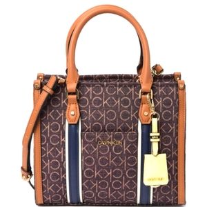 Calvin klein Beckah logo print crossbody tote bag in brown